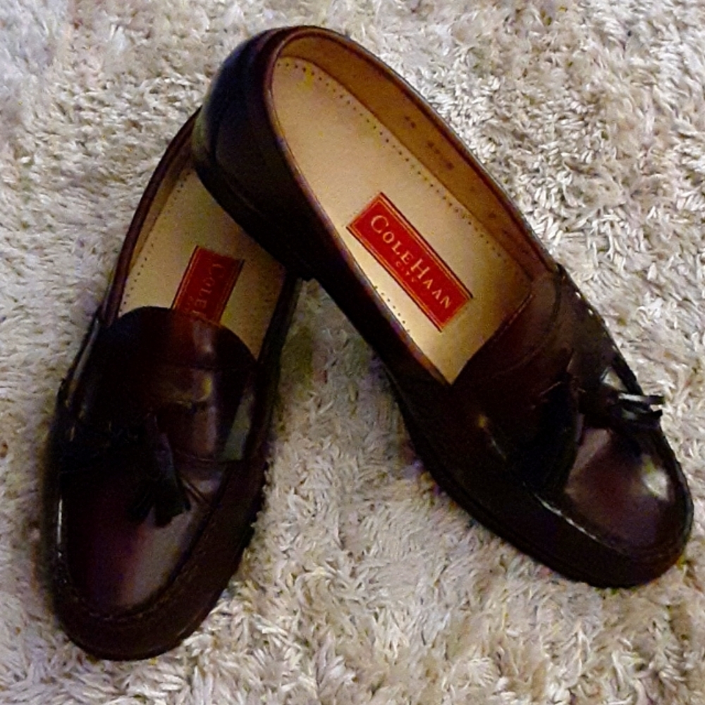 Cole Haan leather pinch tassel loafer burgundy pad insole leather sole 9D EUC …